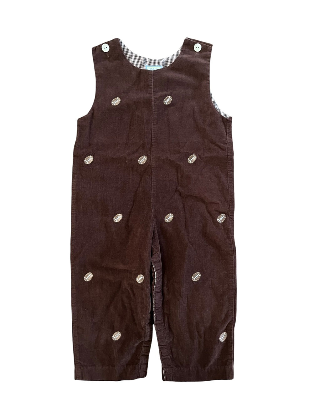 K&L Boys Brown Corduroy Longall Overalls Football Embroidery Size 2
